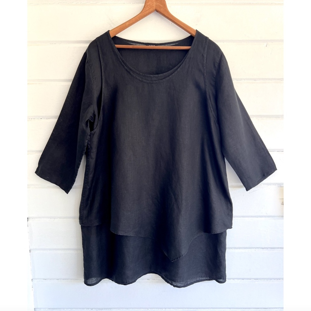 VIVID 100% Linen Double Layer Tunic in Black - L